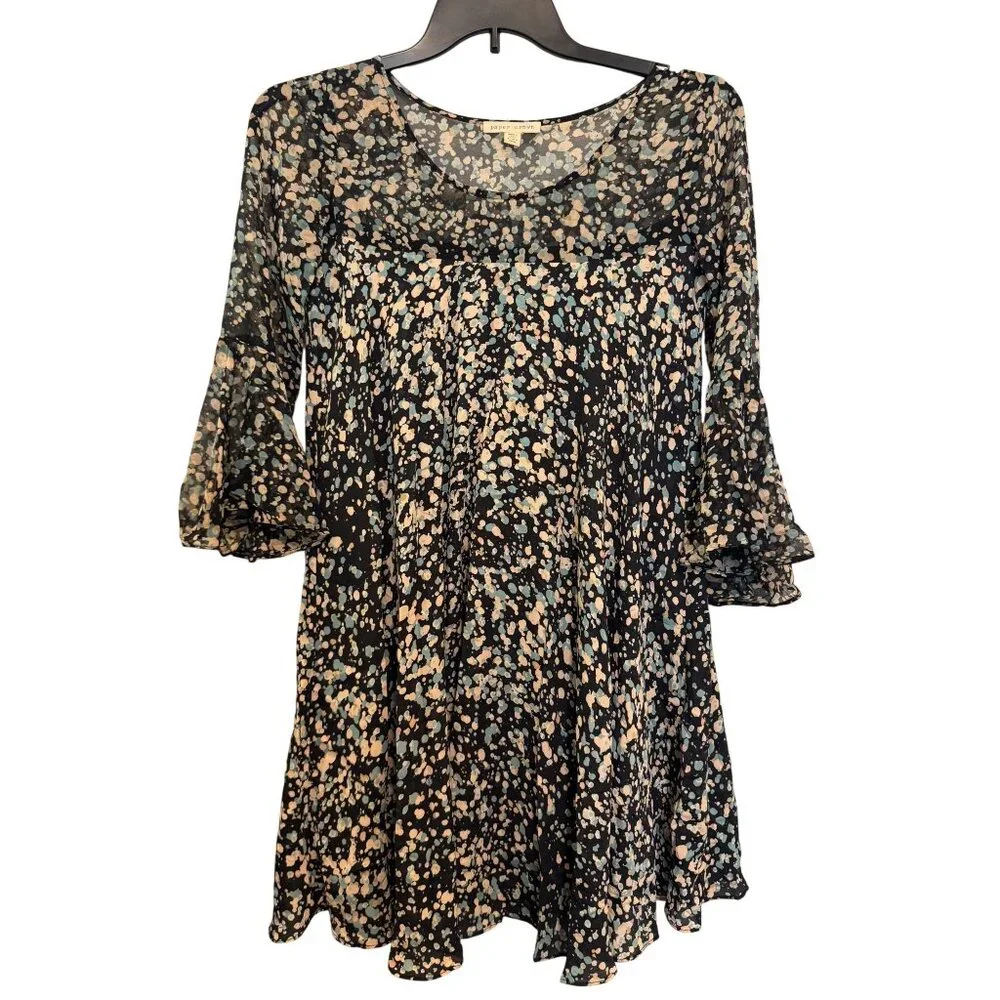 Paper Crown Floral Print Womens XS Black Multicolor Bell Sleeve Dress - Picture 1 of 9